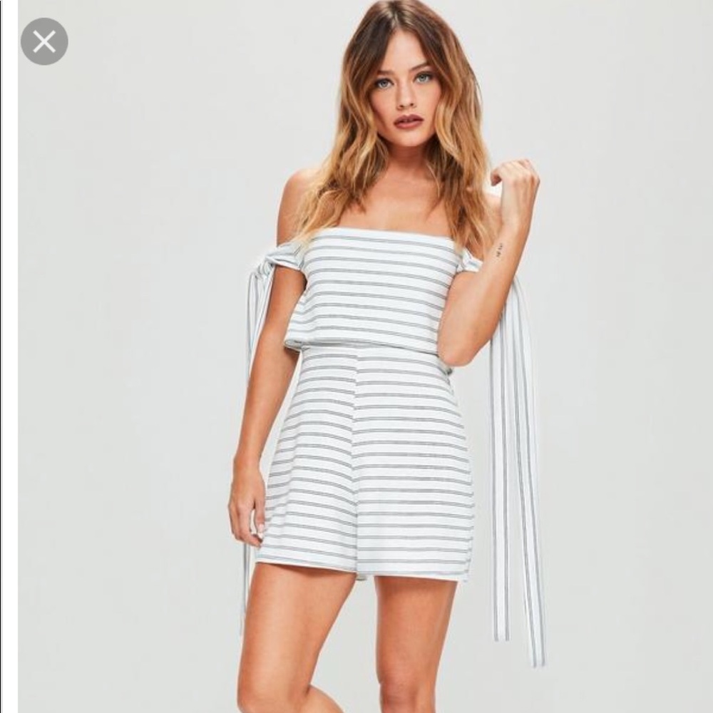 White Striped Bardot Tie Side Double Layer Romper
